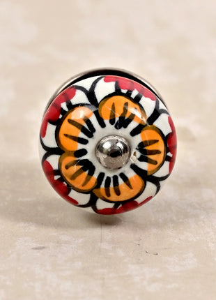 White Round Ceramic Drawer Knob With Hand Painted Flowers