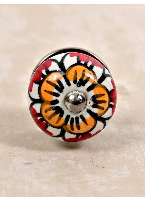 White Round Ceramic Drawer Knob With Hand Painted Flowers