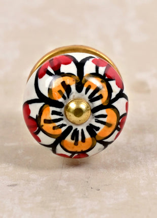 White Round Ceramic Drawer Knob With Hand Painted Flowers