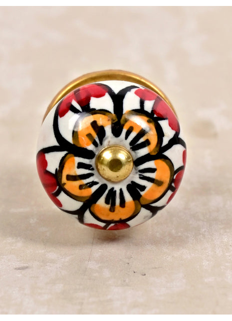 White Round Ceramic Drawer Knob With Hand Painted Flowers
