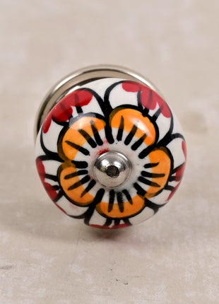 White Round Ceramic Drawer Knob With Hand Painted Flowers