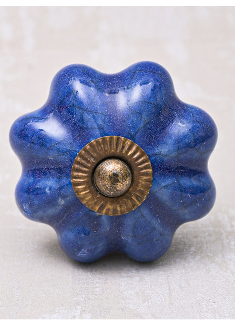 Cracked Blue Flower Shaped Ceramic Drawer Knob