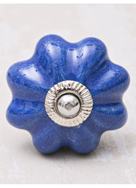 Cracked Blue Flower Shaped Ceramic Drawer Knob