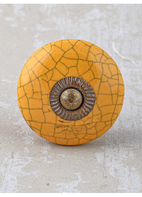 Mustard Cracked Ceramic Kitchen Cabinet Knob