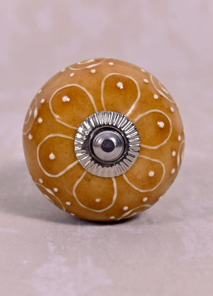 Stylish Brown Ceramic Dresser Knob With Embossed Design
