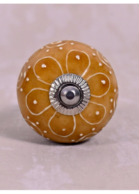Stylish Brown Ceramic Dresser Knob With Embossed Design