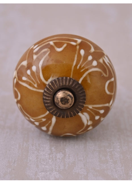 Brown Ceramic Drawer Knob With Embossed Design