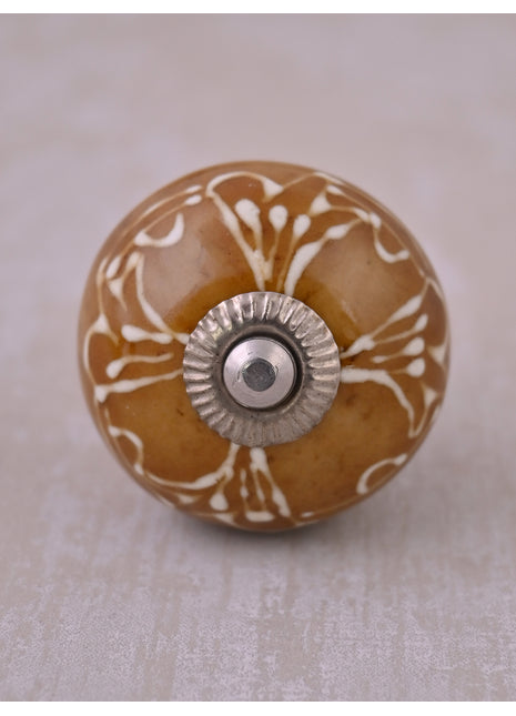 Brown Ceramic Drawer Knob With Embossed Design