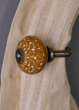 Handmade Brown Ceramic Drawer Cabinet Knob & Curtain Tie Bundle