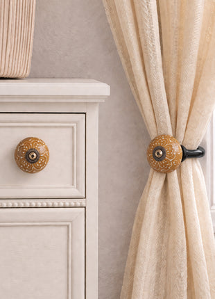 Handmade Brown Ceramic Drawer Cabinet Knob & Curtain Tie Bundle