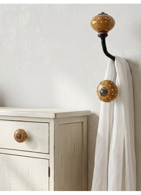 Handmade Brown Ceramic Cabinet  Knob & Hanger Bundle – Decorative Closet Hardware