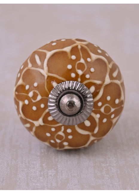 Brown Ceramic Cabinet Knob with Cracked Embossed Design