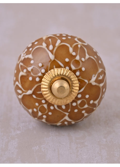 Brown Ceramic Cabinet Knob with Cracked Embossed Design