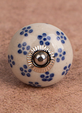 Unique White Royal Ceramic Cabinet Knob With Small BlueFlowers