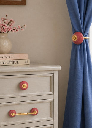Maroon Ceramic Knob, Curtain Tie & Pull Bundle