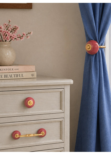 Maroon Ceramic Knob, Curtain Tie & Pull Bundle