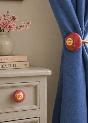 Maroon Ceramic Drawer Cabinet Knob & Curtain Tie Bundle