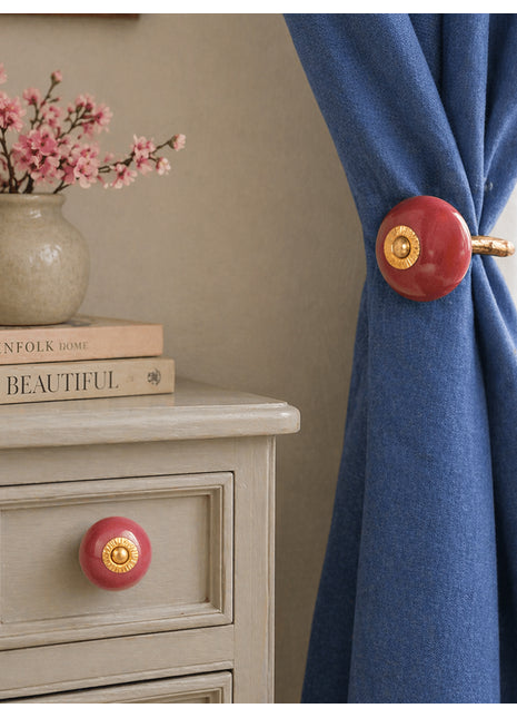 Maroon Ceramic Drawer Cabinet Knob & Curtain Tie Bundle