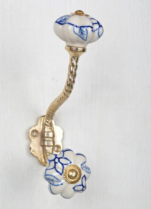 Blue Design on White Ceramic Cabinet  Knob & Hanger Bundle – Decorative Closet Hardware