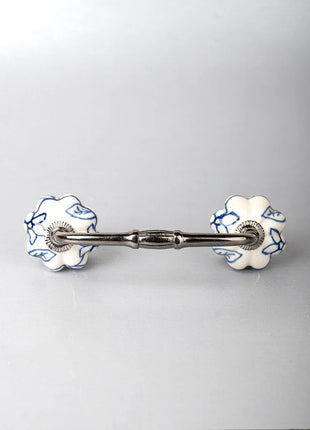 Blue Design on White Ceramic Knob, Curtain Tie & Pull Bundle