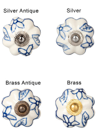 Blue Design on White Ceramic Knob, Curtain Tie & Pull Bundle