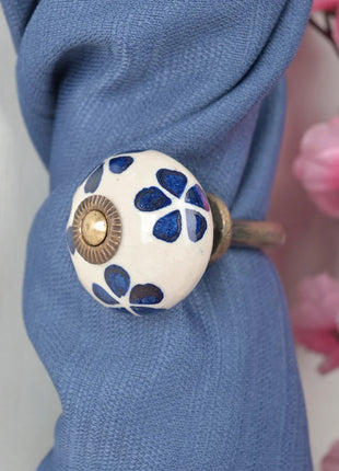 Blue Flower Ceramic Drawer Cabinet Knob & Curtain Tie Bundle