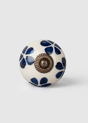 Blue Flower design On White Base Ceramic Knob