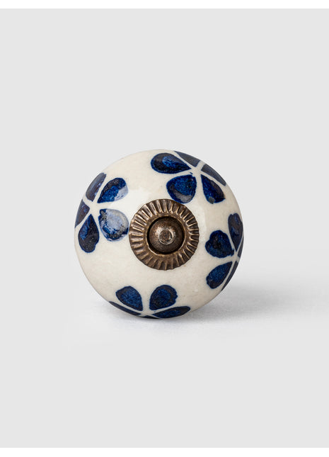 Blue Flower design On White Base Ceramic Knob
