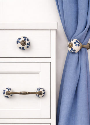 Blue Flower Ceramic Knob, Curtain Tie & Pull Bundle