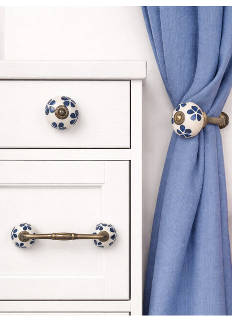Blue Flower Ceramic Knob, Curtain Tie & Pull Bundle