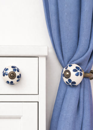 Blue Flower Ceramic Drawer Cabinet Knob & Curtain Tie Bundle