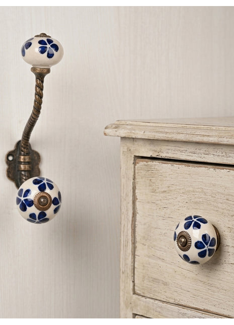 Blue Flower Ceramic Cabinet  Knob & Hanger Bundle – Decorative Closet Hardware