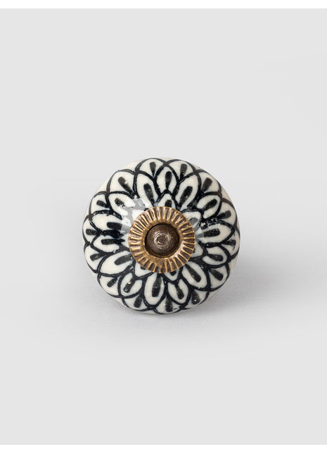 Black Design On White Ceramic Knob