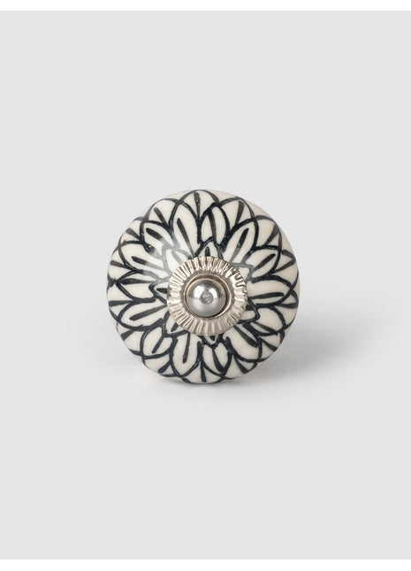 Black Design On White Ceramic Knob