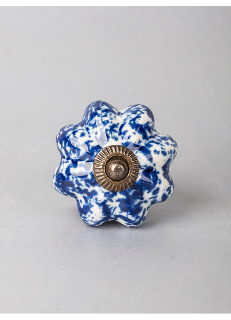 White Ceramic Drawer Cabinet Knob With Blue Flower