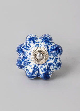White Ceramic Drawer Cabinet Knob With Blue Flower