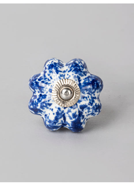 White Ceramic Drawer Cabinet Knob With Blue Flower