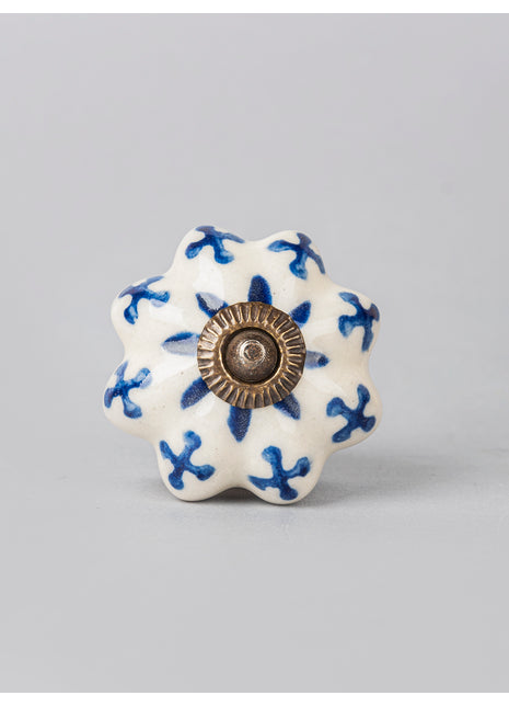 Blue Flower design On White Base Ceramic Knob