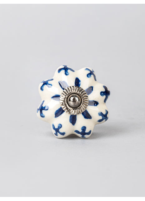 Blue Flower design On White Base Ceramic Knob
