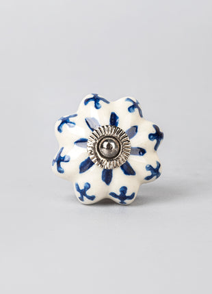 Blue Flower Design on White Base – Ceramic Knob, Curtain Tie & Pull Bundle