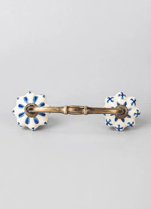 Blue Flower Design on White Base – Ceramic Knob, Curtain Tie & Pull Bundle