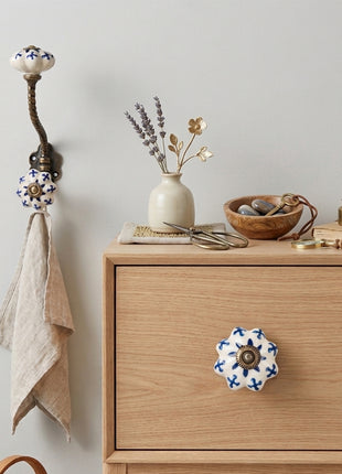 Blue Flower Ceramic Cabinet Knob & Hanger Bundle – Decorative Closet Hardware Set