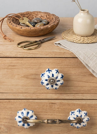 Blue Flower Design on White Base – Ceramic Knob & Pull Bundle
