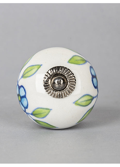 Turquoise Flower on White Ceramic Knob