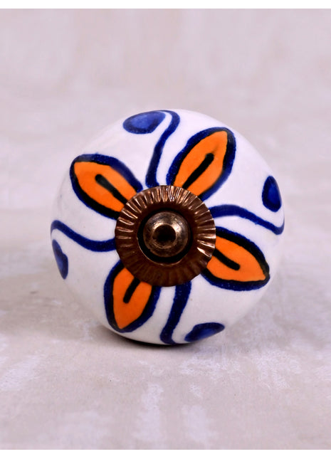 Yellow Flower and Blue Dots Ceramic Knob