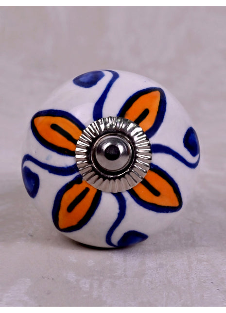 Yellow Flower and Blue Dots Ceramic Knob