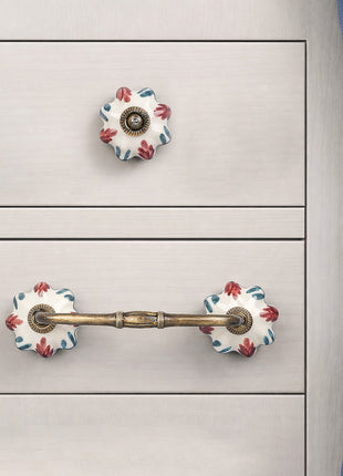 Red Flower On White Ceramic Knob & Pull Bundle