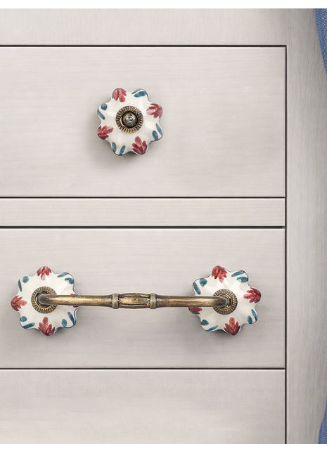 Red Flower On White Ceramic Knob & Pull Bundle