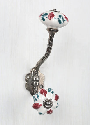 Red Flower On White Ceramic Cabinet  Knob & Hanger Bundle – Decorative Closet Hardware