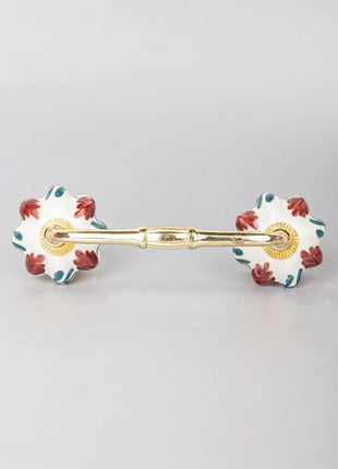 Red Flower On White Ceramic Knob, Curtain Tie & Pull Bundle